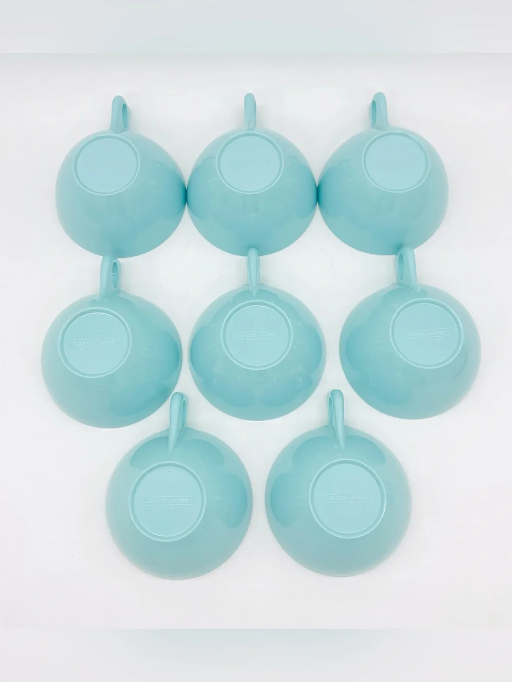 Vintage Lenox Ware Aqua Melamine Tea Cup Saucer Set 8 Floral Mid Century MCM USA